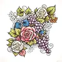 roses and grapes tattoo design idea