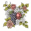 roses and grapes tattoo design idea