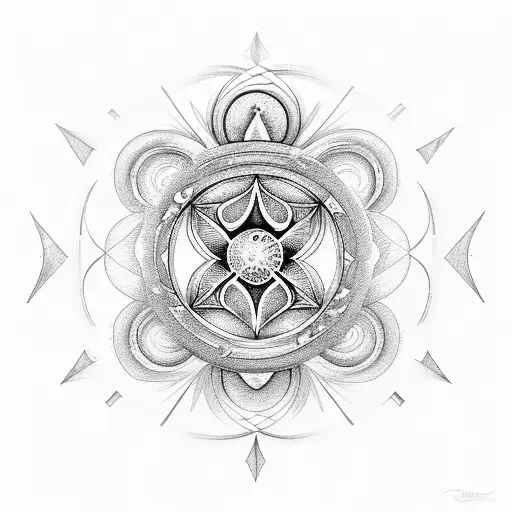 combination tattoo of musical notes, spaceships and the symbols ohm, flower of life and hearts coming out of a vortex-sh tattoo design idea