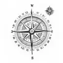 compass with a clock above it tattoo design idea