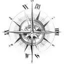 compass with a clock above it tattoo design idea