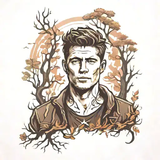 Dean Winchester walking through a supernatural forest tattoo design idea