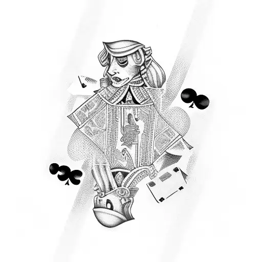 playing cards and dice with woman's  tattoo design idea