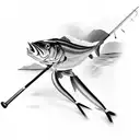 fishing rod with golf club tattoo design idea