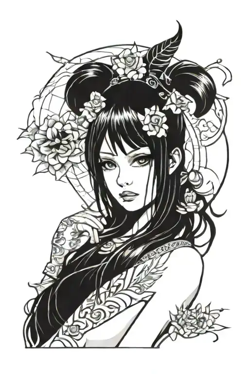 Nude gothic anime girl tattoo design idea