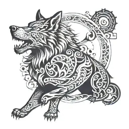 A tattoo featuring a combination of Turkish and Spanish national symbols with a wolf representing strength and intelligence and a bull symbolizing courage and resilience. tattoo design idea