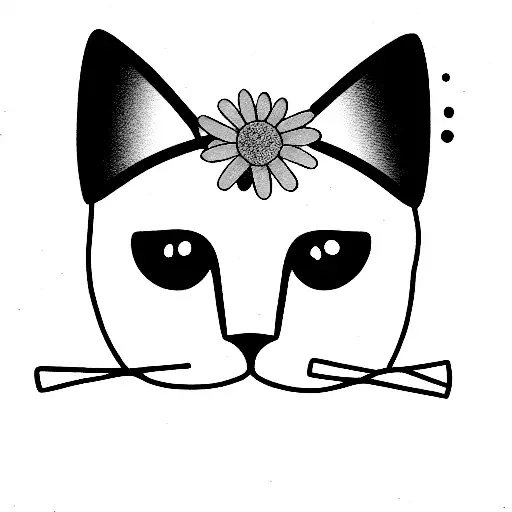 tuxedo cats head wearing a little daisy chain crown  tattoo design idea