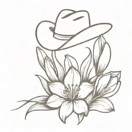 cowboy hat and tulips lilies tattoo design idea