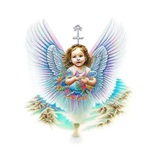 my moms names Crystal with a guardian angel with two kids  tattoo design idea