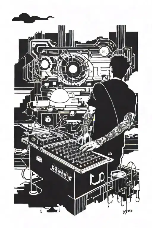 1999 electrician dj Ibiza landscape tattoo design idea