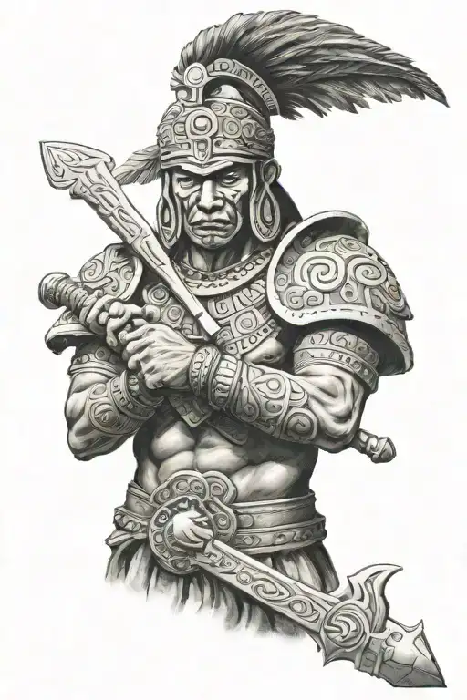 aztec warrior wielding a sword tattoo design idea