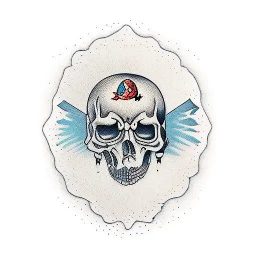 la mort sur un skateboard avec une bouteille de rhum avec des jordan 1 au pied tattoo design idea