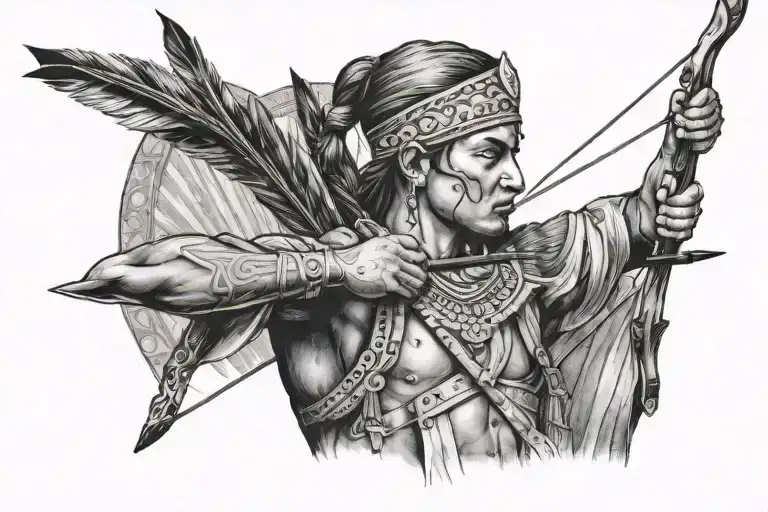 indian archer shooting an arrow to the sky tattoo design idea
