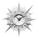Rose, clock, roman numeral, sun ray, banner, gears tattoo design idea