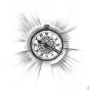 Rose, clock, roman numeral, sun ray, banner, gears tattoo design idea
