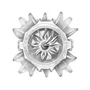Rose, clock, roman numeral, sun ray, banner, gears tattoo design idea