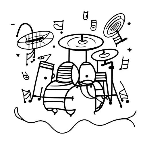 A tattoo of a concert crowd with the silhouette of a drum set on stage tattoo design idea
