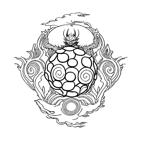 Design a dragon ball with intricate patterns and shading, resembling a traditional Japanese dragon. tattoo design idea