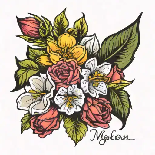 birth month flower bouquet, April, August, January, June, November, july tattoo design idea