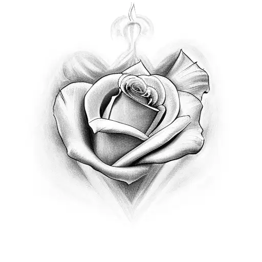 heart with rose and name "Isis & Ágata" tattoo design idea
