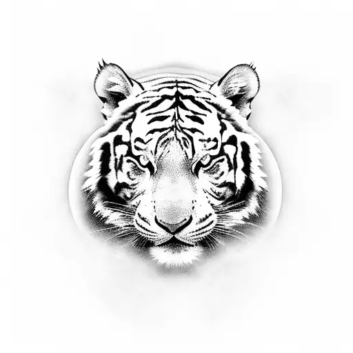 A black-grey tattoo showcasing a white tiger gracefully leaping over a number 3, symbolizing the client's passions and favorite things. tattoo design idea