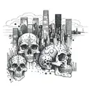 A Houston skyline with skulls incorporated into the buildings tattoo design idea