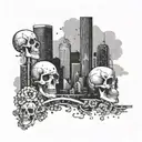 A Houston skyline with skulls incorporated into the buildings tattoo design idea