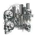 A Houston skyline with skulls incorporated into the buildings tattoo design idea