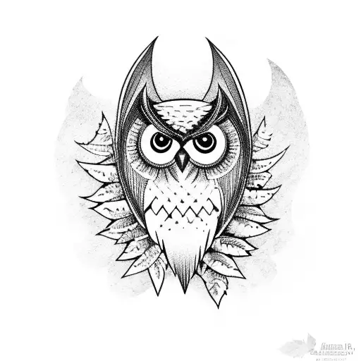 Owl, Mapple leaf, bat, ferns, mountains, moon, sun tattoo design idea