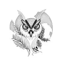 Owl, Mapple leaf, bat, ferns, mountains, moon, sun tattoo design idea