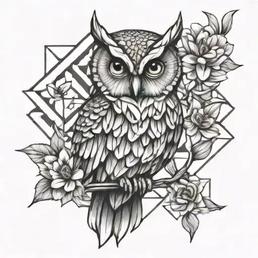 Owl and daffodils tattoo design idea