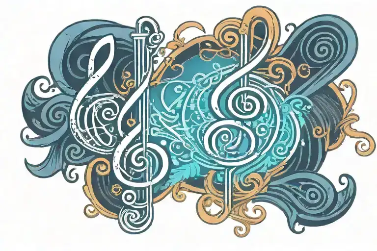 The word Gemini with a treble clef and a line staff with musical notes  tattoo design idea