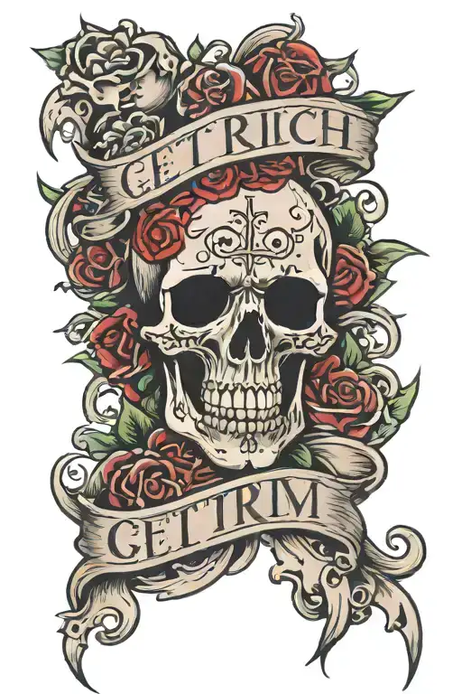 tattoo that says "get rich or die tryin" with gothic letters tattoo design idea