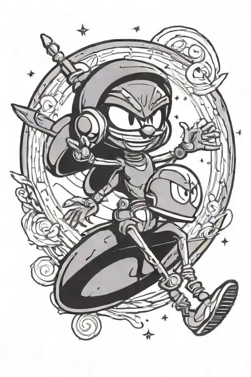 marvin the martian and tweety bird with the moon surrounded tattoo design idea