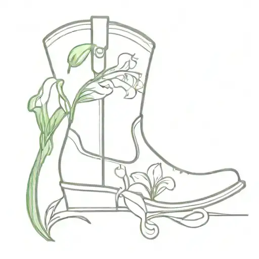 one cowboy boot with snowdrop and carnation flowers growing outside tattoo design idea