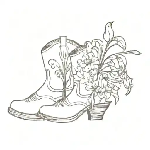one cowboy boot with snowdrop and carnation flowers blooming tattoo design idea