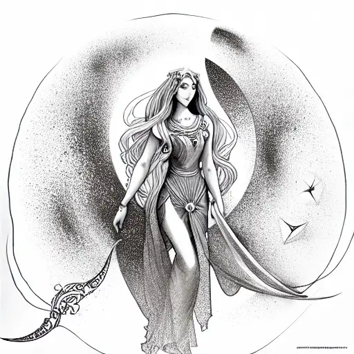 Virgo maiden with moon tattoo design idea