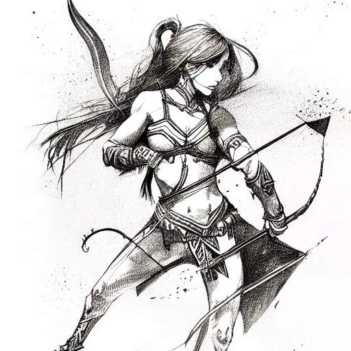 warrior girl with bow and arrow tattoo design idea