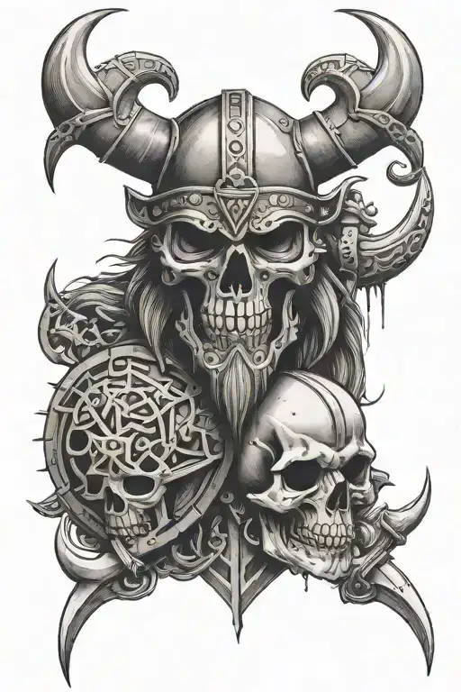 Viking medieval theme, combining with skulls and Athletico Paranaense Football Team logo tattoo design idea
