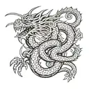 Shenron dragon with aztec elements going through LA symbol tattoo design idea