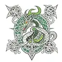 Shenron dragon with aztec elements going through LA symbol tattoo design idea