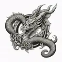 A black-grey tattoo of a dragon ball surrounded by Mexican cultural symbols tattoo design idea