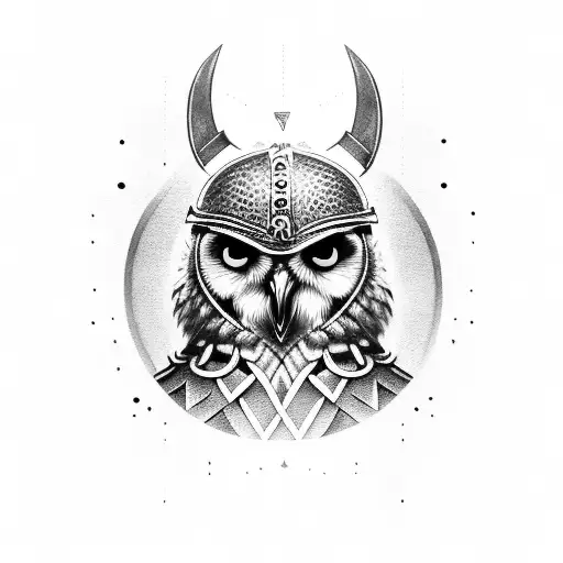 Viking warrior with an owl companion tattoo design idea