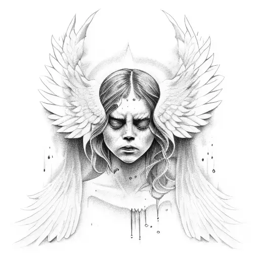 A crying angel with blood tears tattoo design idea