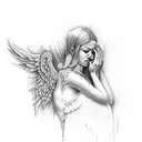 A crying angel with blood tears tattoo design idea