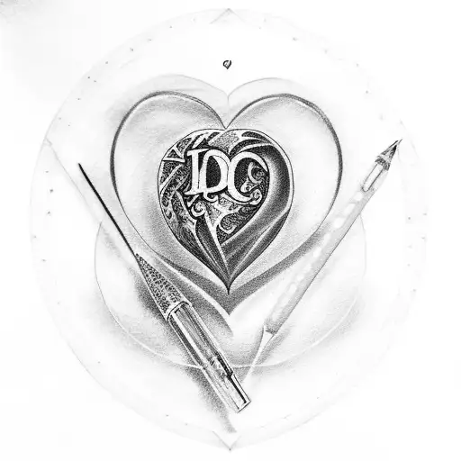 Tattoo in the form of a heart in which the capital letters Y and A are present tattoo design idea