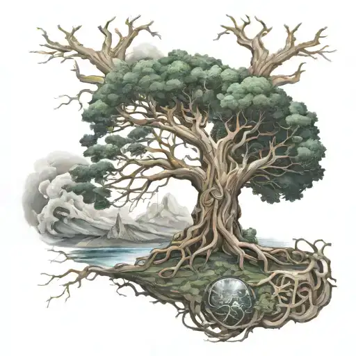 yggdrasil with 9 realms tattoo design idea