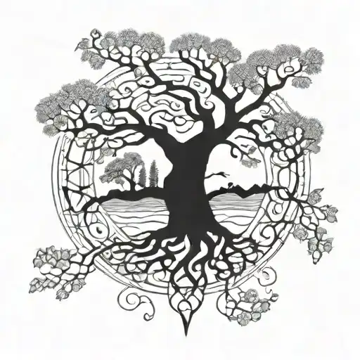 yggdrasil with jormungander para el tattoo design idea