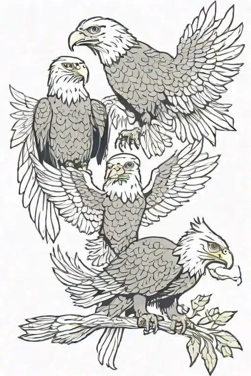 bald eagle represnting usa, rooster representing france and harpy eagle representing brazil tattoo design idea