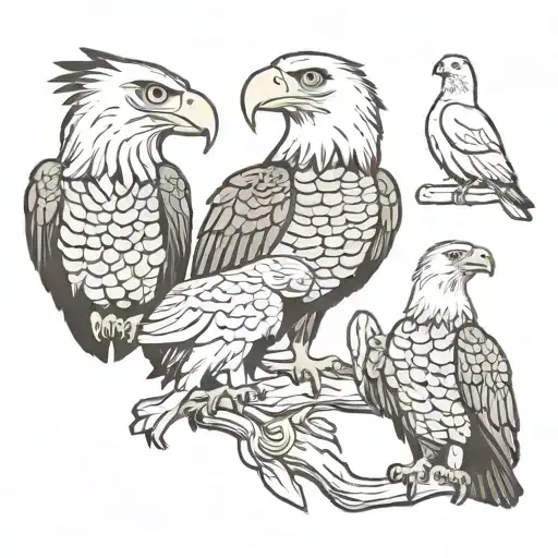 bald eagle, rooster and harpy eagle tattoo design idea